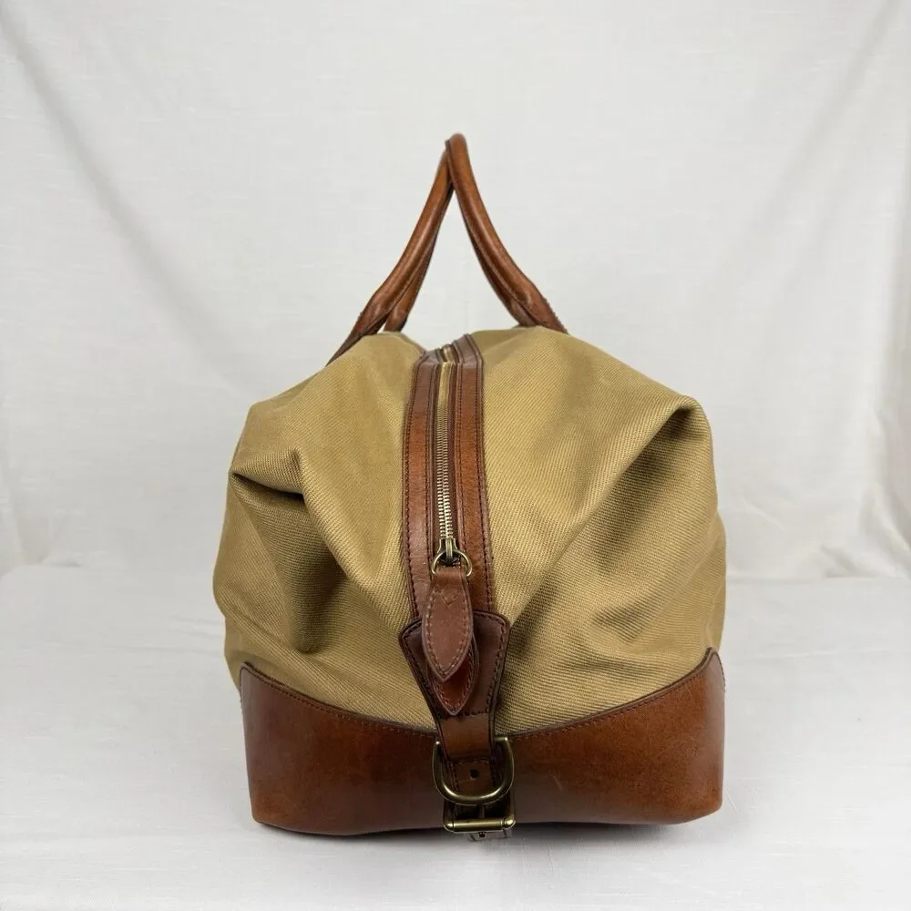 Polo Ralph Lauren Duffle Bag Safari XL Tan Cognac Canvas Leather  (23 x 12 x 10)
